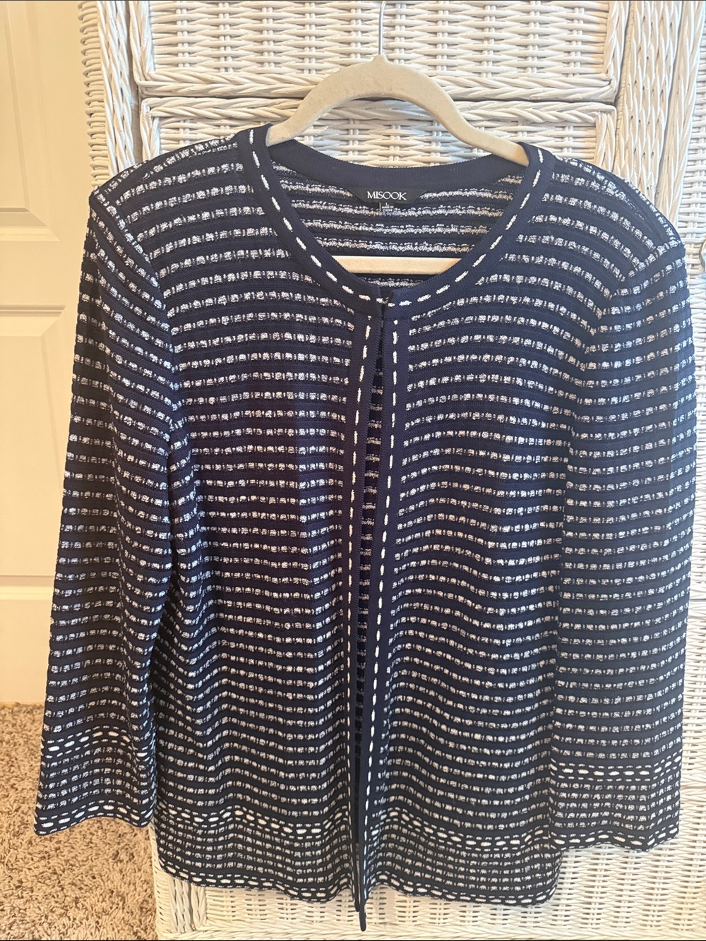 Misook Navy & White Striped Knit Cardigan - Women's Top